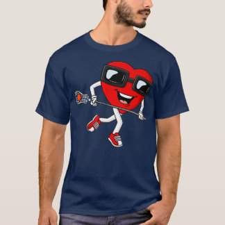 T-shirt Valentines Jour Coeur Tenir Lacrosse Stick Garçons