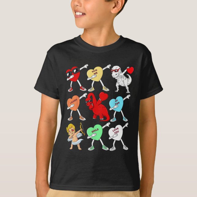 T-shirt Valentines Jour Dabbing Coeurs Cupid T Rex Dino Da (Devant)