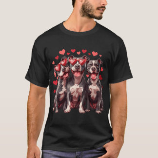 T-shirt Valentines mignonnes Chiens Taureau Coeur Lunettes