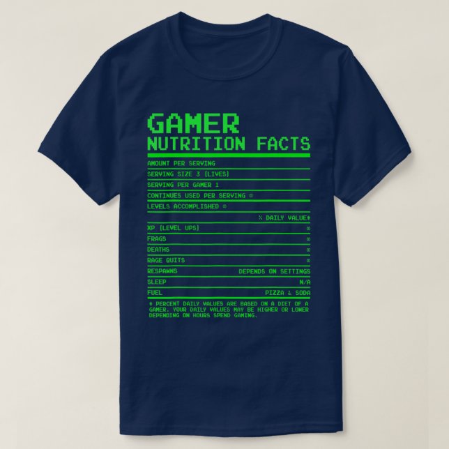 T-shirt Valeur nutritive t Cadeaux pour n garçons Jeux vid (Design devant)