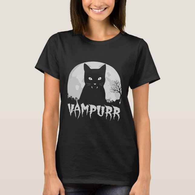 T-shirt Vampire Chat Noir Halloween Avec Pleine lune - Vam (Devant)