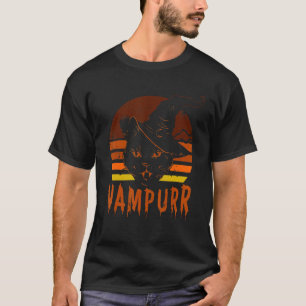 T-shirt Vampire Dracula Chat Vampurr Rétro Chat Face Hallo