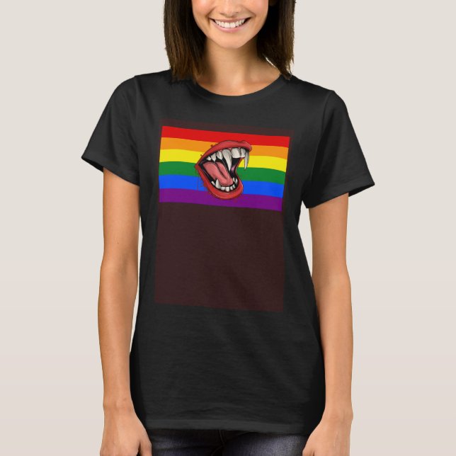 T-shirt Vampire Fangs Teeth Gay Pride Flag Halloween Party (Devant)
