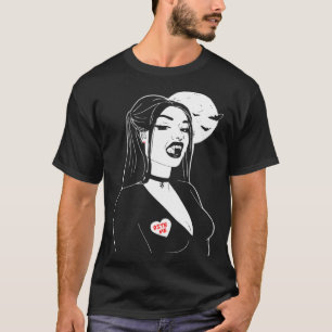 T-shirt Vampire Girl Bite Me Desing Tee Beauty Vamp