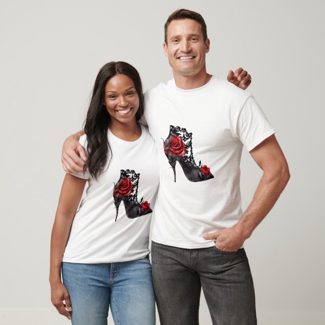 T-shirt Vampy Vogue | Stiletto Lace Bootie et Red Roses (Unisexe)