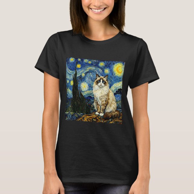 T-shirt Van Gogh Art Starry Night - Funny Ragdoll Cat Arti (Devant)