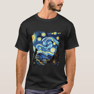 T-shirt Van Gogh Black Cat Starry Amoureux des chats de nu