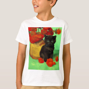 T-shirt Van Gogh Black Kitten Fleurs rouges