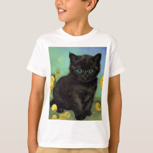 T-shirt Van Gogh Chat noir Fleurs jaunes
