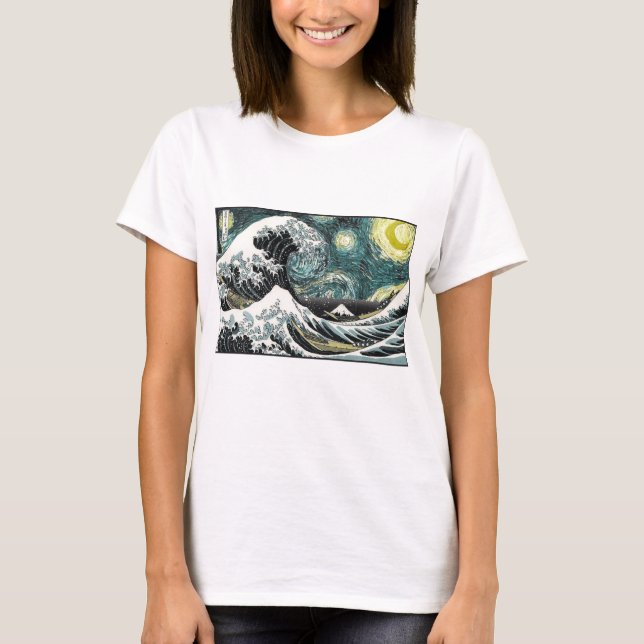 T-shirt Van Gogh la nuit étoilée - Hokusai la grande vague (Devant)