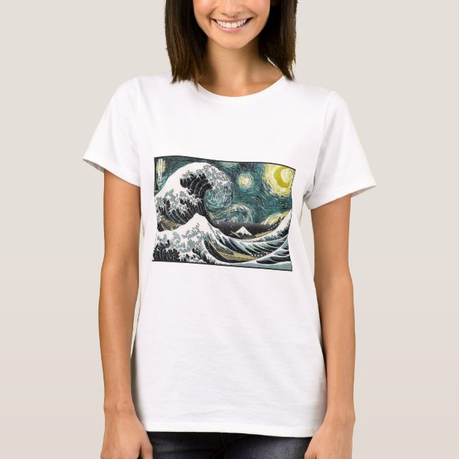 T-shirt Van Gogh la nuit étoilée - Hokusai la grande vague (Devant)