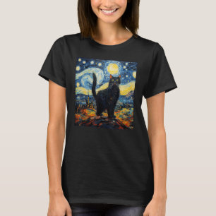 T-shirt Van Gogh Starry Nuit Black Cat Cadeaux pour chats 