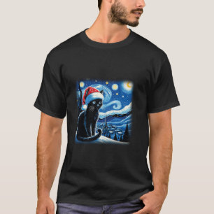 T-shirt Van Gogh Starry Nuit Festive Noël Chats Noirs