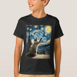 T-shirt Van Gogh Starry Style Nuit Art Ragdoll Chat