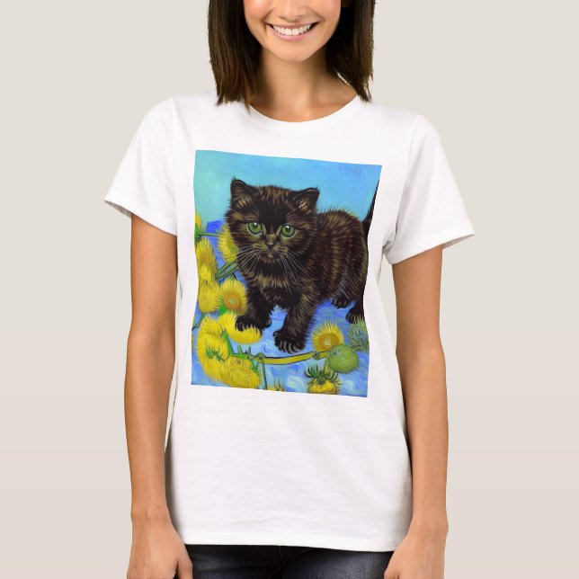 T-shirt Van Gogh Style Chat avec tournesol (Devant)