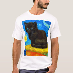 T-shirt Van Gogh Style Starry Night Cat