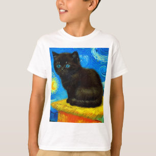T-shirt Van Gogh Style Starry Night Cat
