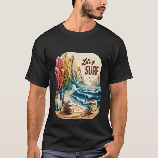 T-shirt Van Stationné avec planches de surf sur Sandy Shor (Devant)