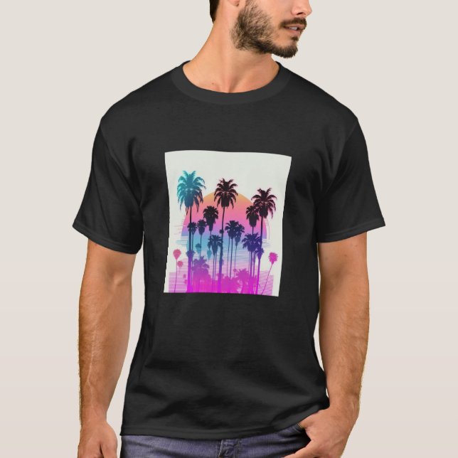 T-shirt Vaperwave Aesthetic Glitch Palm Retrowave Synthwav (Devant)
