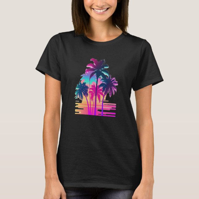 T-shirt Vaperwave Aesthetic Glitch Palm Retrowave Synthwav (Devant)