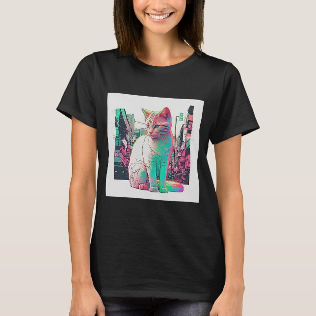 T-shirt Vaperwave Aesthétique Glitch Chat Rétrowave Synthw (Devant)