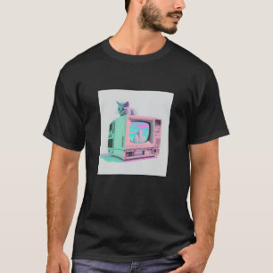 T-shirt Vaperwave Esthétique Glitch Cat Retrowave Synthwav
