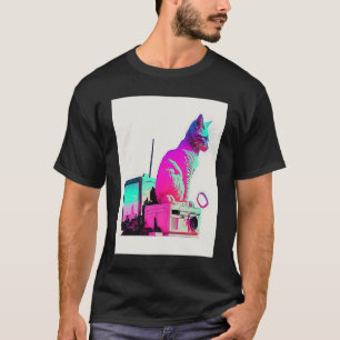 T-shirt Vaperwave Esthétique Glitch Cat Retrowave Synthwav