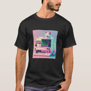 T-shirt Vaperwave Esthétique Glitch Chat Retrowave Synthwa