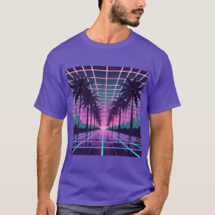 T-shirt Vaporwave 80s Neon Grid Synthwave Art Poster