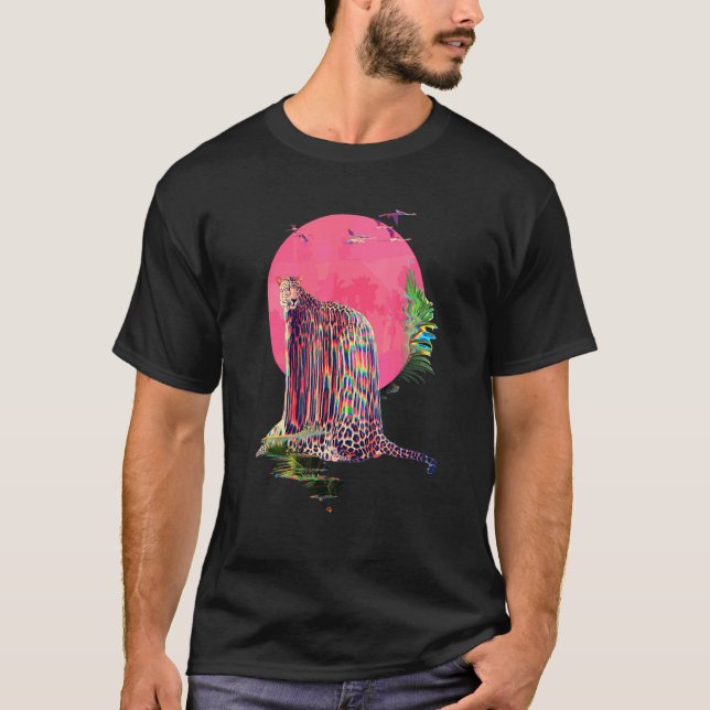 T-shirt Vaporwave Abstrait de léopard Jaguar Glitch (Devant)