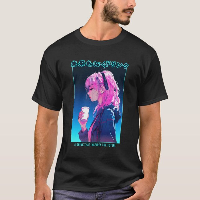 T-shirt Vaporwave Cyber Anime Girl Japonaise Aesthétique P (Devant)