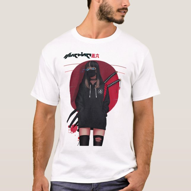 T-shirt Vaporwave Cyberpunk Samurai Cool Girl  (Devant)