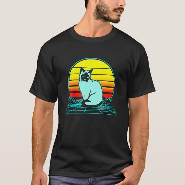 T-shirt Vaporwave de chat de Siamese (Devant)