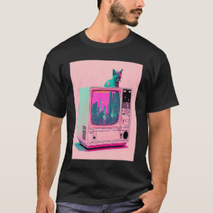 T-shirt Vaporwave Esthétique Glitch Chat Retrowave Synthwa