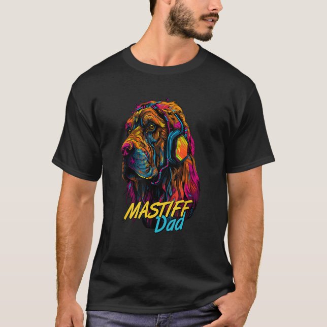 T-shirt Vaporwave Français Mastiff Papa Futuriste Anglais  (Devant)