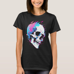 T-shirt Vaporwave Glitch Crâne Cyberpunk Festival Techwear