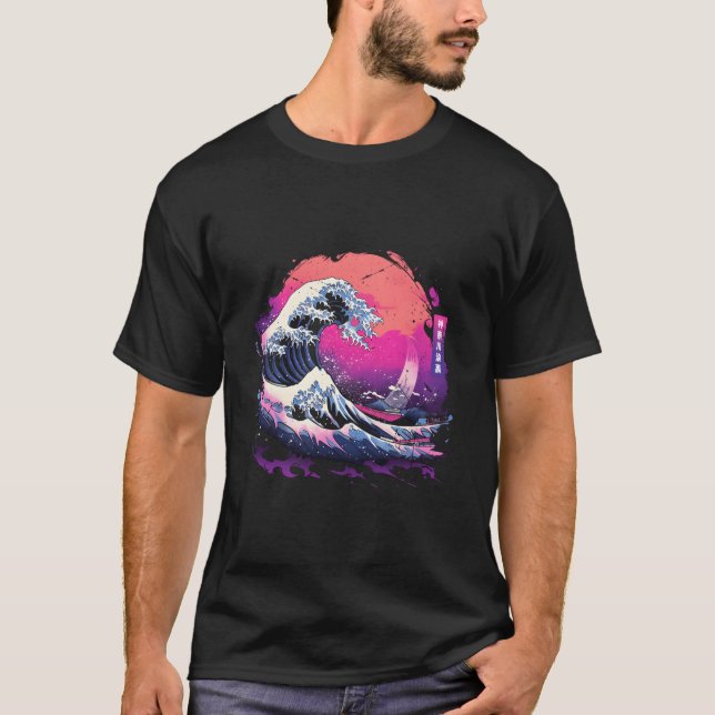 T-shirt Vaporwave Japanese Kanagawa Wave Big Wave Novelty (Devant)