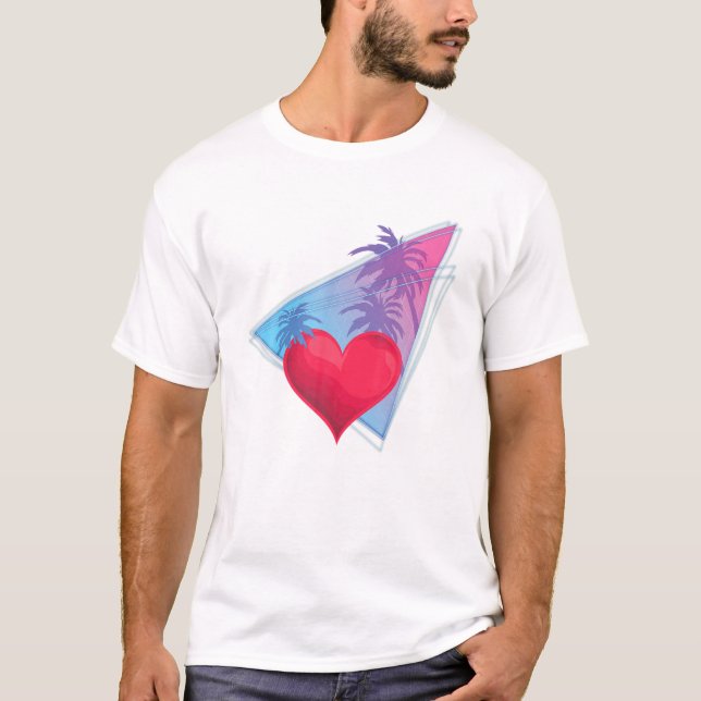 T-shirt Vaporwave Palm Trees Tropical Heart Love Heart (Devant)