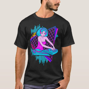 T-shirt Vaporwave Synthwave DJ Girl 1980 et 1990s Cadeau