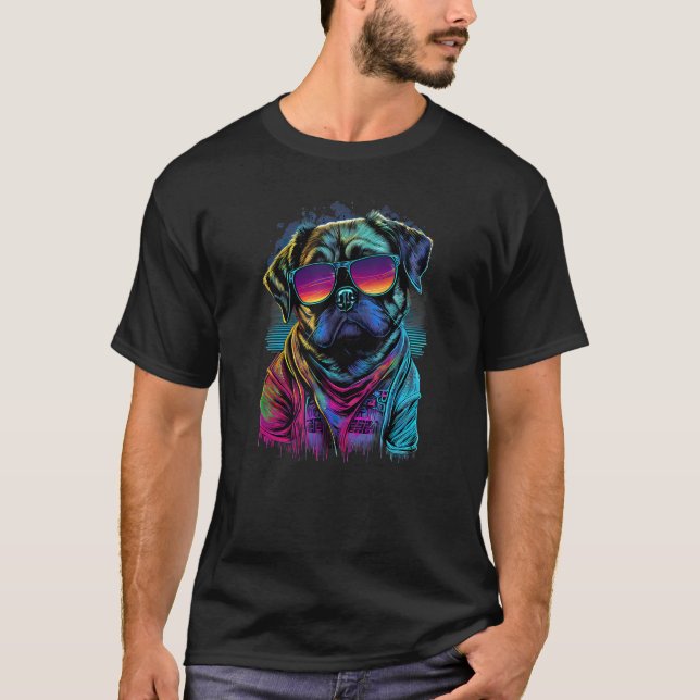 T-shirt Vaporwave Synthwave Retrowave Chien Carlin des ann (Devant)
