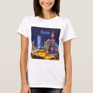 T-shirt Varsovie Pologne Nuit Skyline Varsovie Spire