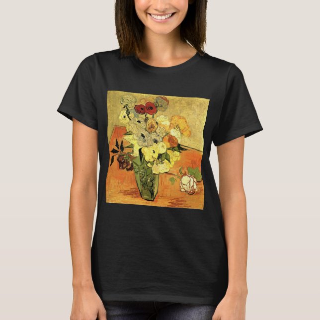 T-shirt Vase japonaise, Rose, Anémones par Vincent van Gog (Devant)