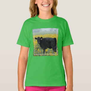 T-shirt Veau noir dans un champ de tournesols