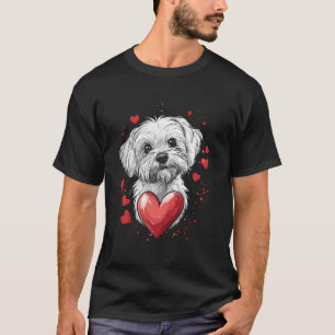 T-shirt Vecteur de cœur de chien maltais de la Saint-Valen