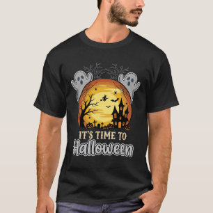 T-shirt Vecteur de lune hantée Halloween fantômes et cimet