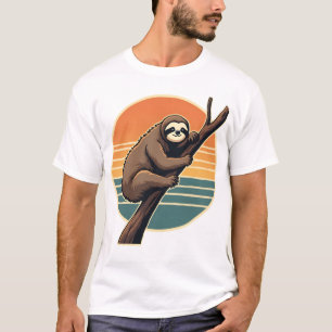 T-shirt Vecteur Rétro de Paresseux Vintage au Coucher du S
