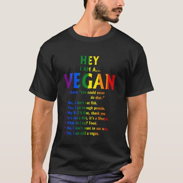 T-shirt Vegan Gay Pride LGBTQ Hey I'm A Vegan (Devant)
