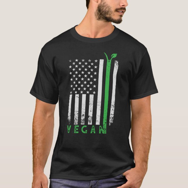 T-shirt Vegan USA American Flag World Vegetarian Day (Devant)