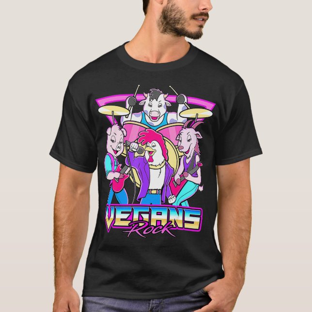 T-shirt Vegans Rock Funny Vegan Cute Animal Band Retro (Devant)