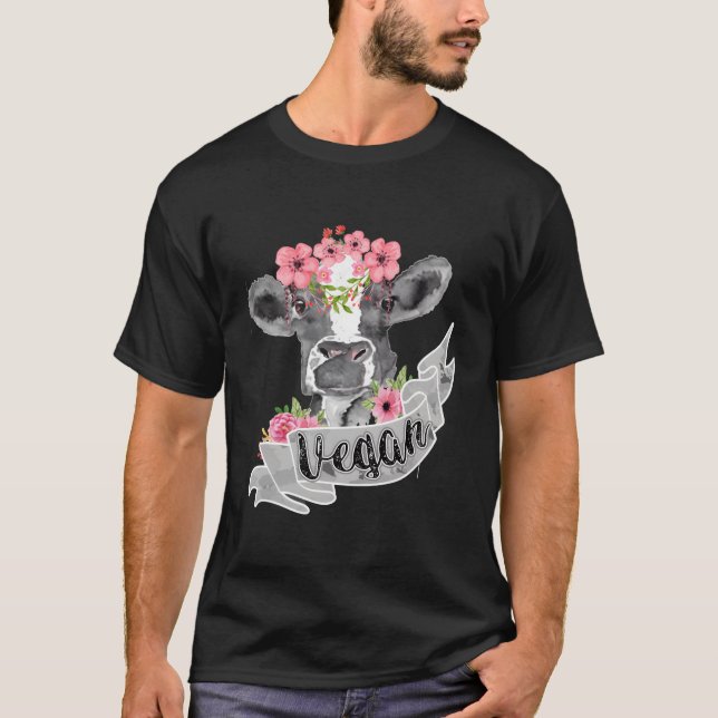 T-shirt Végétal Vache Drôle Avec Flower Headband Cadeau (Devant)